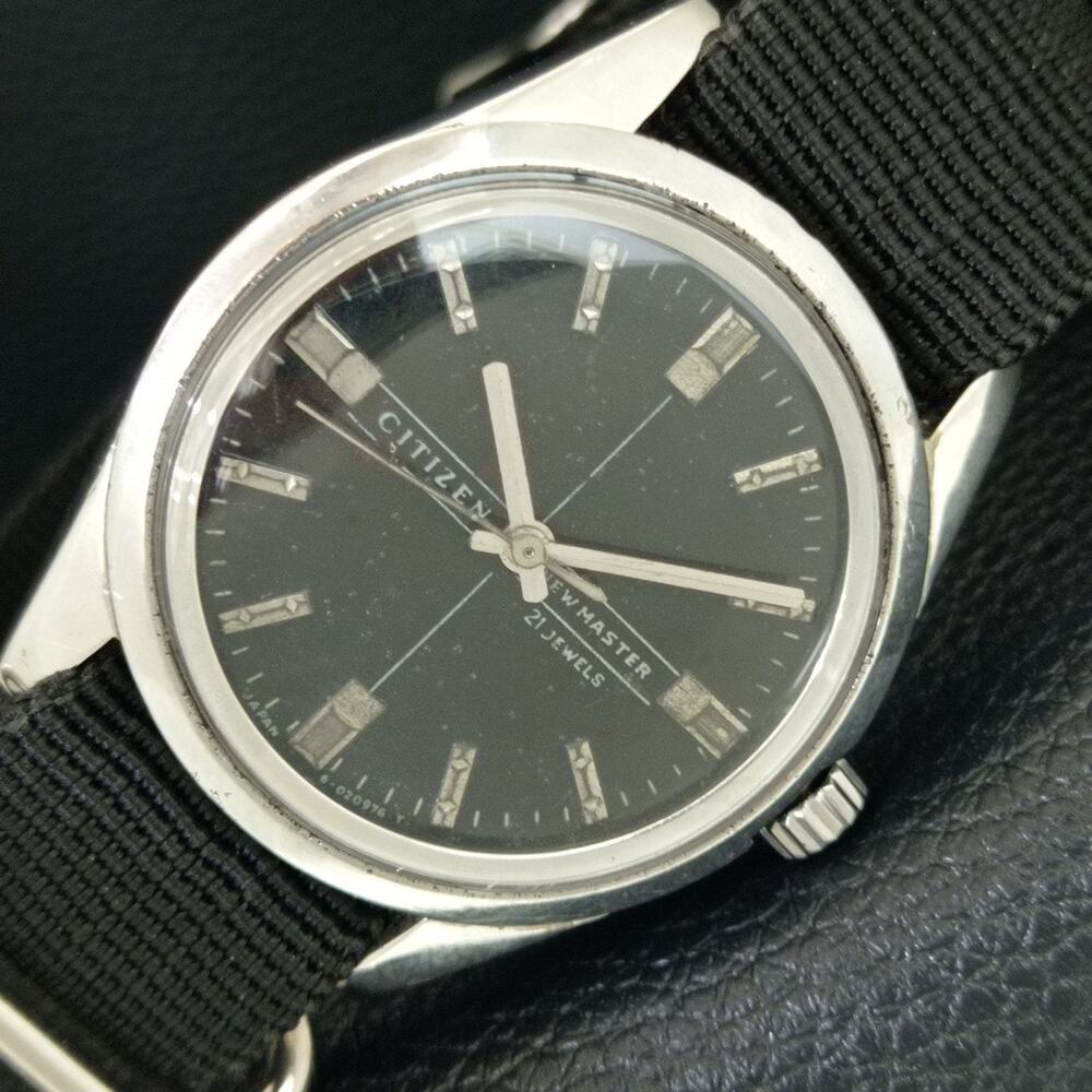 Vintage 1984 Citizen Manual Wound Mens Silver Watch & Black accents